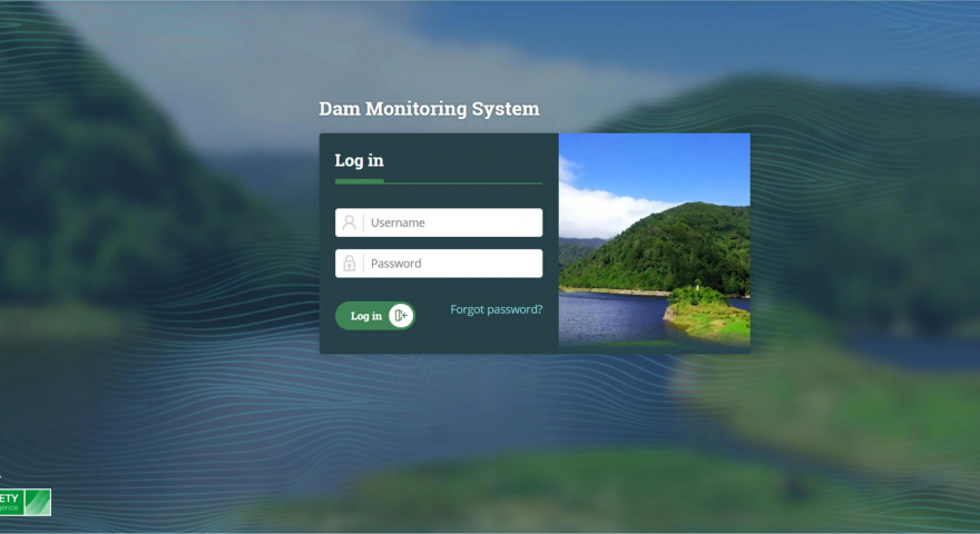 Screenshot of the Dam Safety Intelligence website login screen