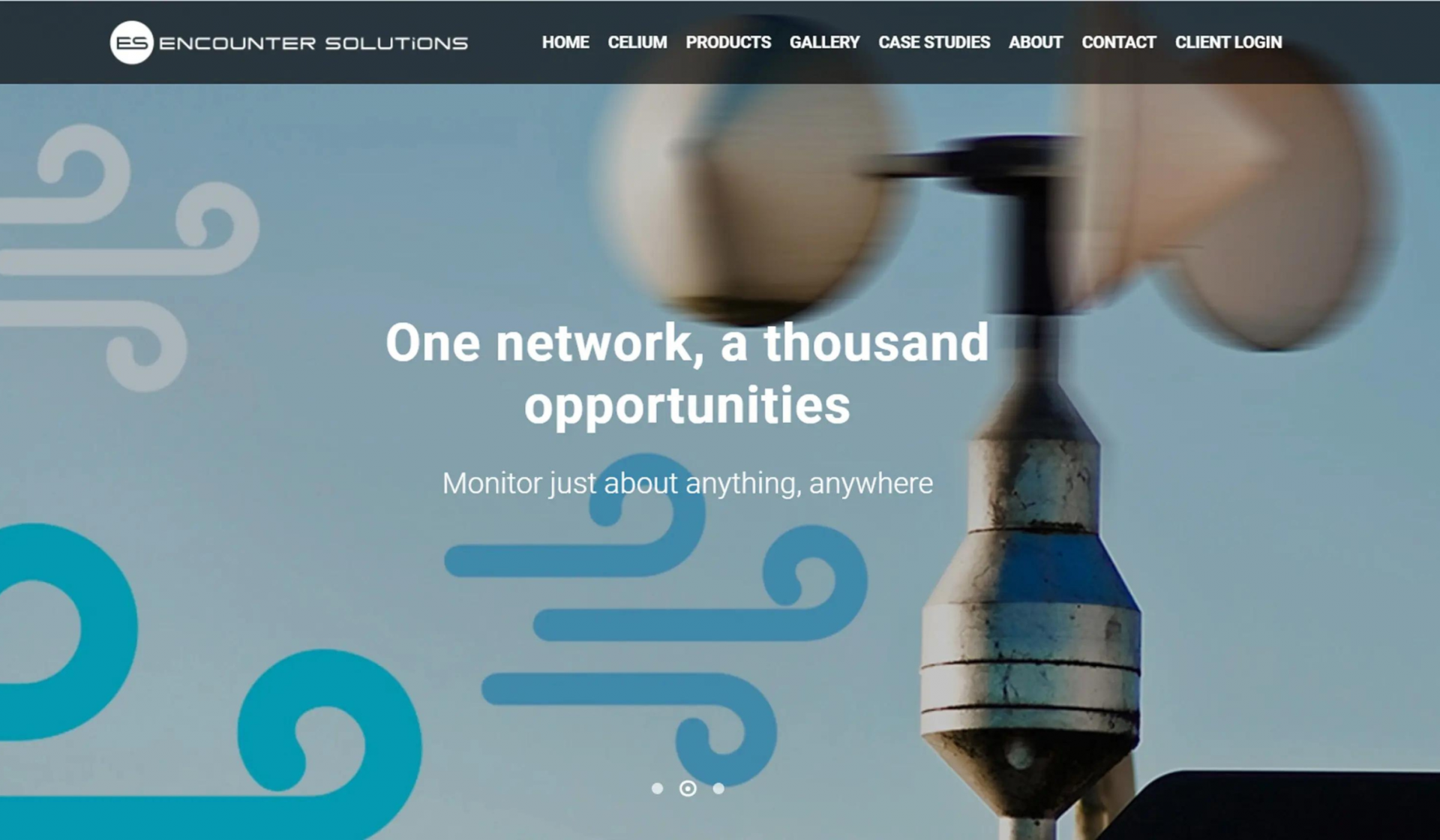 Screenshot of Encounter Solutions website One network a thousand opportunities monitor just about anything anywhere