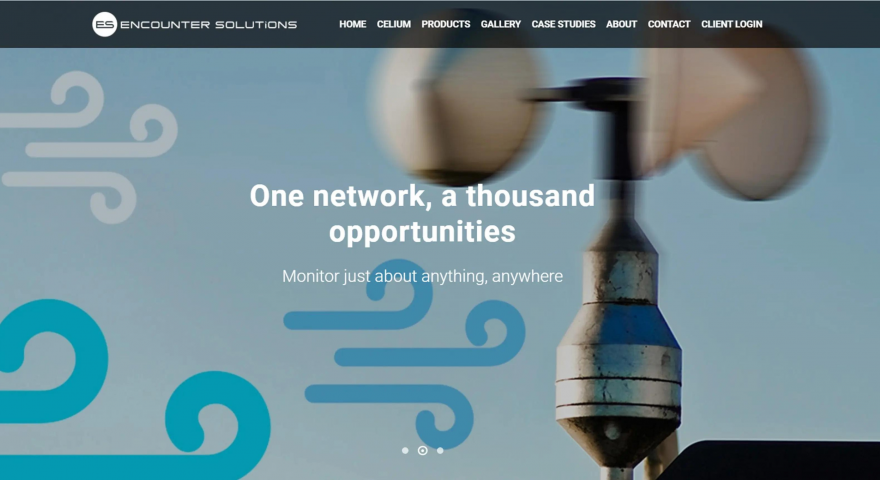Screenshot of Encounter Solutions website One network a thousand opportunities monitor just about anything anywhere