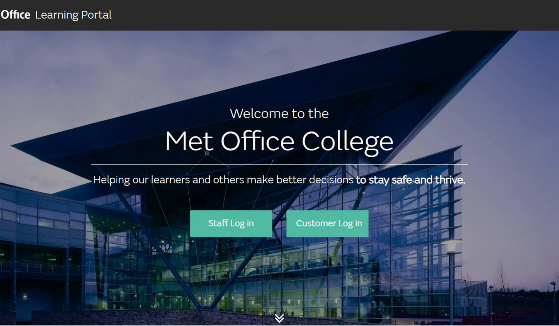 Screenshot of the Met Office Learning Portal login page